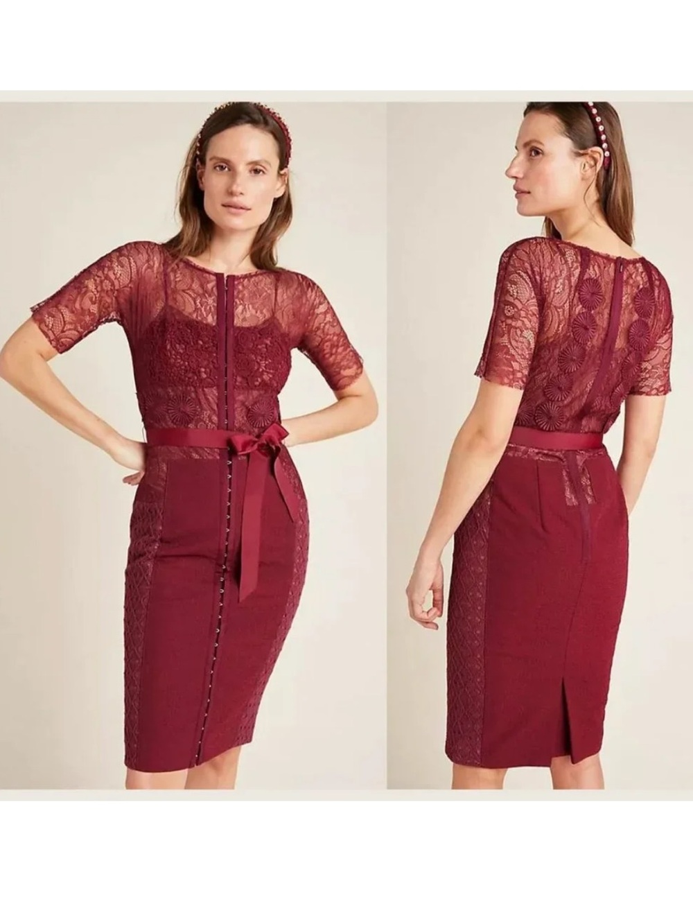 Byron Lars Beguile Carissima Burgundy Lace Sheath Dress Size 8 Anthropologie